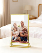 Dynta Acrylic Sign Holder 4x6 8 Pack Double Sided Clear Plastic Display Stands, Tabletop Menu Holder, Flyer Display for Wedding, Party, Restaurant, Office, Retail (Gold Frame)