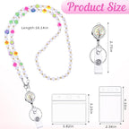 Teacher Lanyard with ID Holder Cute Flower Wooden Beaded Lanyards for ID Badge Holders Retractable Badge Reel Keys Eyeglass Chains