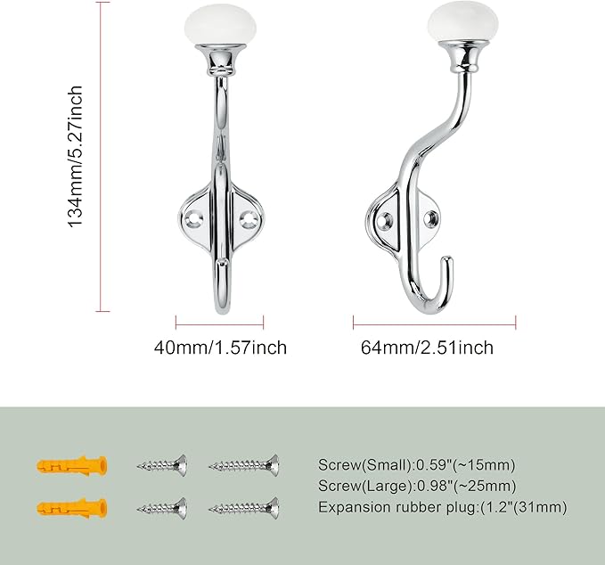 TUNNY Coat Hooks - 5 Pack Polished Chrome Towel Hooks Robe Hooks Decorative Wall Hooks for Bathroom Bedroom Kitchen Towel Robe Clothes Cabinet Closet Bathroom Hardware