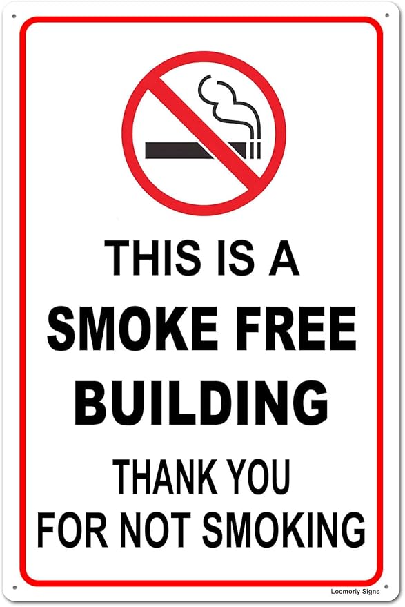 Locmorly This is A Smoking Free Building Sign, Smoking Sign, 8x12 Inch, Metal Sign No Smoking Sign