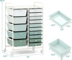 HAPPYGRILL 15-Drawer Rolling Cart, Storage Carts with Removable Drawers & Steel Frame, Utility Cart on Lockable Wheels for Home, School, Office, Macaroon, Gradient Green
