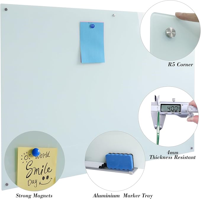 JYYPWB Magnetic Large Glass Board 72"x 48" Dry Erase Writing Board Premium Tempared Galssboard Frameless Message Board with Full Accessories Wall Mounted White Board