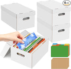 4Pack Greeting Card Storage Box, Greeting Card Organizer Box with 20 Dividers Holds 600 Cards+, Large Capacity Greeting Card Holder with 4 Sticker Labels White Card Box for Postcards, Photos, Envelope