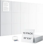G Gamit Large Felt Wall Tiles Bulletin Board 59”x36”,Large Cork Board Alternative with 60 Pushpins,15 Pack Felt Pin Board with 112 Safe Removable Adhesive Tabs for Home Office School (White)