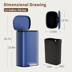 PayLessHere Stainless Steel Trash Can with Lid - Removable Inner Bucket, Foot Pedal Soft Close for Office, Home, Kitchen Garbage Bin (Deep Blue, 13 G)