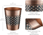 Monarch Abode Metal Bathroom Trash Can – Waste Basket for Bedroom, Office Desk, & Dorm, Handcrafted Geo Embossed, Durable Decorative Antique Copper Small Trash Can Bathroom Garbage Bin Wastebasket