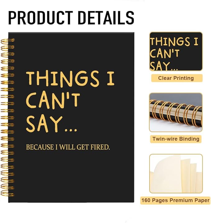 Mhfpl Things I Can't Say Because I Will Be Get Fired Black Golden Spiral Blank Notebook, Humorous Office Gifts for Coworker Employee, Humor Sassy Journal Gifts for Work Partner Bestie