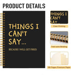 Mhfpl Things I Can't Say Because I Will Be Get Fired Black Golden Spiral Blank Notebook, Humorous Office Gifts for Coworker Employee, Humor Sassy Journal Gifts for Work Partner Bestie