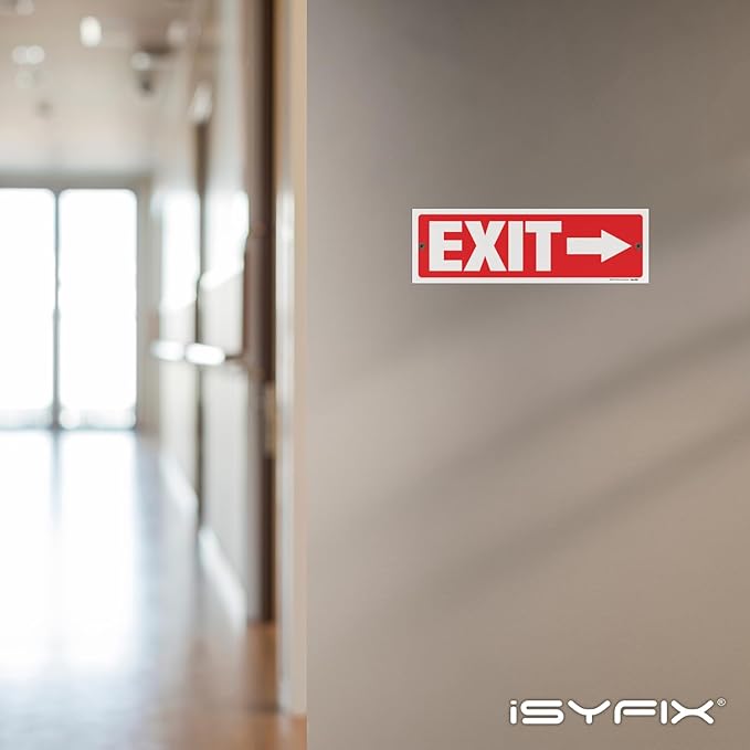 iSYFIX Exit Signs - 2 Pack 12x4 Inch Directional Arrow Signs, 40 mil Polystyrene Plastic, UV Laminated, Scratch & Fade Resistant, Waterproof - Ideal for Office, Theater, School, Business