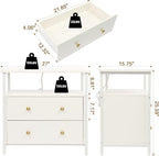 Edbuosy 27 inch Wide Night Stand with Charging Station, Bedside Table with Open Shelf, 2 Drawers Small Wood Dresser, Modern Wood Nightstand for Bedroom/Living Room (White)