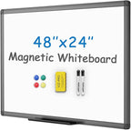 VIZ-PRO Magnetic Whiteboard/Dry Erase Board with Black Aluminium Frame, 48 X 24 Inches, Includes 1 Eraser & 2 Markers & 4 Magnets