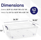Superio Storage Bins with Lids, Clear Plastic Containers for Organizing, Stackable Totes, BPA Free, Odor Free, Organizer Boxes for Home, and Dorm (4 Pack, 42 Quart)