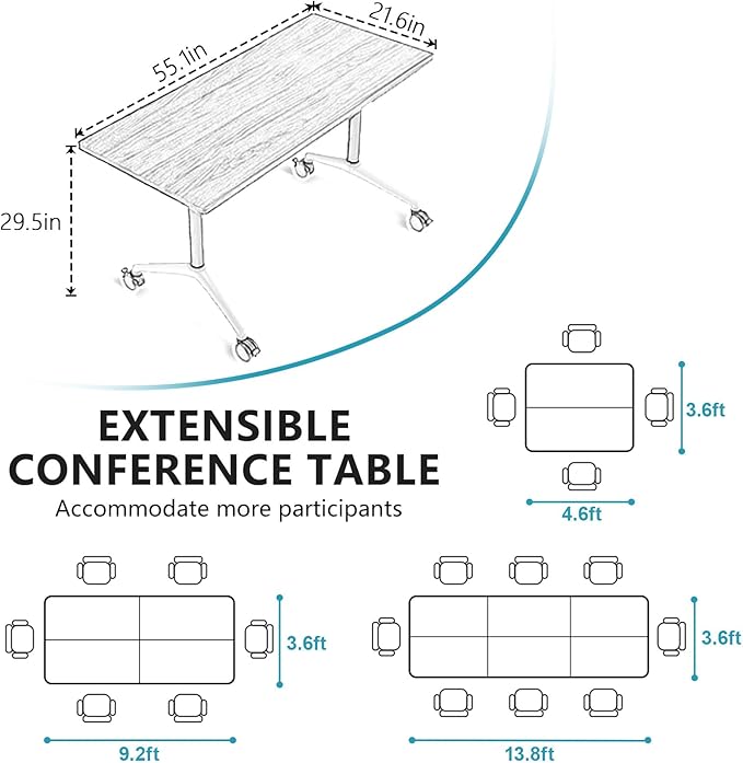 Goakwwuz Conference Room Table, Folding Conference Tables,Thicken Grey Tabletop,Flip Top Wooden Seminar Meeting Room Table for Conference Room Offices (2, BlackWoodGrain, 55.1”)