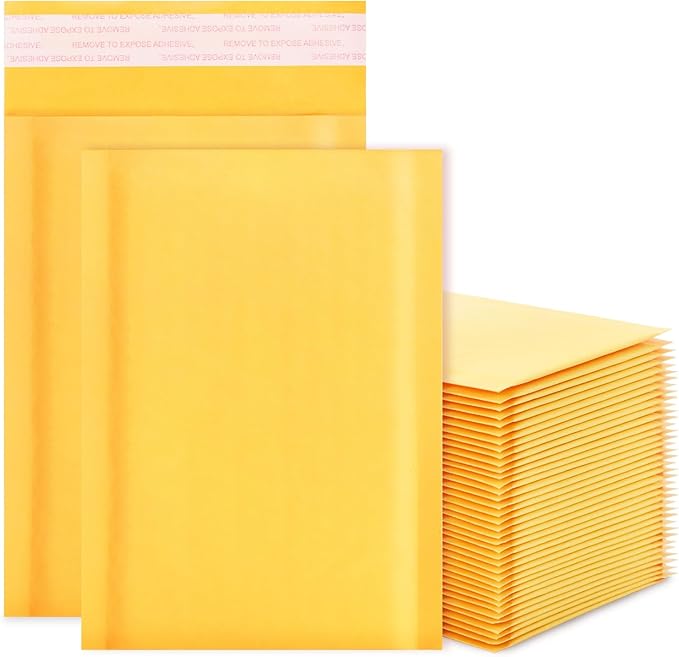 skardeco Kraft Bubble Mailers 4x7inch 50Pack Yellow Self-Seal Padded Envelopes Bubble Opaque Padded Mailers Shipping Bags for Small Businesses to Package and Mail Jewelry, Electronic Products