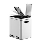 OUTLANE 30L Stainless Steel Double Compartment Trash Can, Foot Pedal, Soft Close Lid, Removable Buckets, Fingerprint Resistant, Home/Office/Bathroom Bin, 37.6x42.8x46.8cm