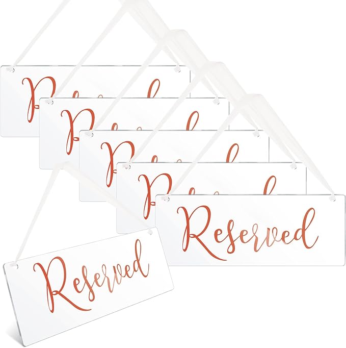 Blulu 6 Pcs Reserved Signs for Wedding Chairs Acrylic Tag Hanging with Ribbon for Wedding Reserved Signs for Important Events Church Pews Chair and Restaurant(Rose Pink)