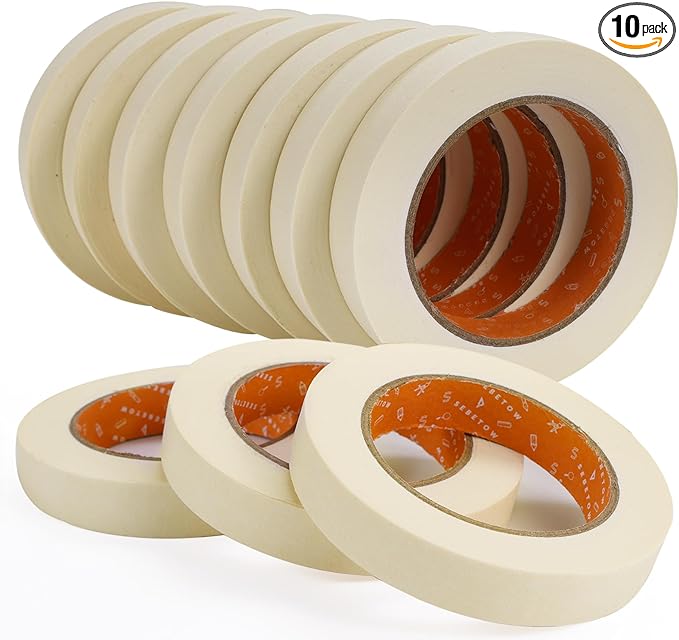 SEBETOW Masking Tape Bulk 10 Packs 0.75 Inch - Masking Tapes Artist Drafting Tapes White Beige, General Purpose for Craft, Art, Office, School, 3/4 Inch x 55 Yards x 10 Rolls