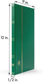 LIGHTHOUSE – “BASIC” Hard Cover Stockbook for Stamps – 16 White Cardstock 9”x12” (A4) Pages with Glassine Strips - Green