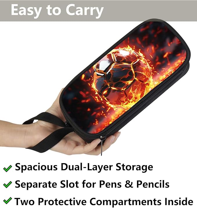 AnySmic Soccer Pencil Case for Boys Girls, Primary Elementary School Large Pencil Pouch Gifts for Kids, Polyester Big Capacity Pen Case, Double Zipper, Pen Bag Organizer