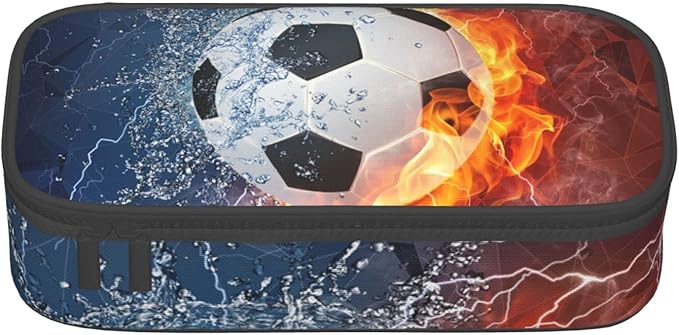 SNAPMADE Soccer Pencil Case for Boys Teens Men, Sports Pencil Box with Soccer Balls Pattern, Large Capacity Durable Pencil Pouch Storage Pen Bag Organizer Stationery for Adults Work Office