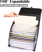25 Pockets Letter Size/A4 Accordion File Organizer with Handle, TRANBO Expanding File Folder, Expandable Document Paper Organizer for Travel School Office - 1 Pack