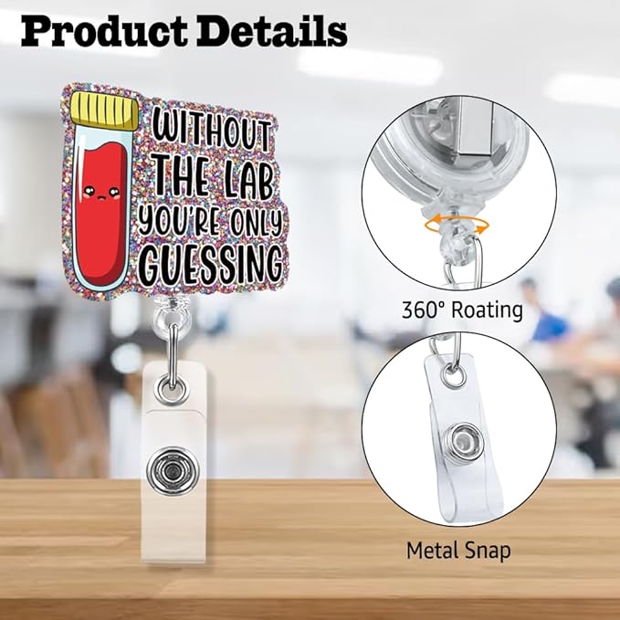 Sixrip Without The Lab You‘re Only Guessing Badge Reel Retractable Glitter Badge Reel with Alligator Clip, Funny Badge Holder Gift for Lab Tech Doctor Nurse Phlebotomist Scientist Medical Laboratory