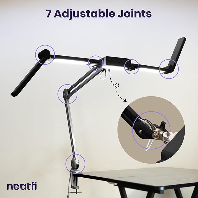 Neatfi (New Model) 3,000 Lumens LED Desk Lamp, Dimmable, 360 SMD LEDs, 30W, CRI 95, Adjustable Light Modes, Task Lamps for Home Office, Study Lamp, Desk Light Bar (CCT with Clamp, Black, 44 Inches)