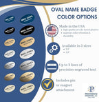 Custom Engraved Name Tag Badges – Personalized Identification with Pin or Magnetic Backing, 2.8 Inch Oval, Silver/Black