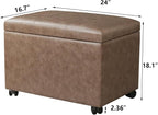 Joveco 24" Linen Storage Ottoman Bench with Wheels, Rectangle Foot Rest Stool for Living Room, Bedroom, Entryway, Earthy Light Brown Veining