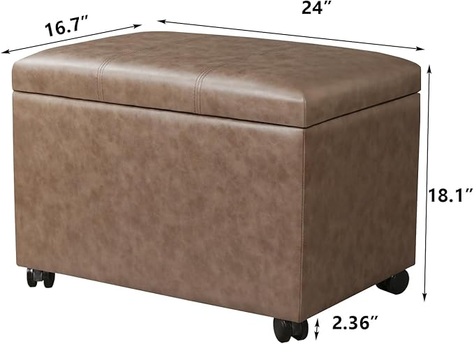 Joveco 24" Linen Storage Ottoman Bench with Wheels, Rectangle Foot Rest Stool for Living Room, Bedroom, Entryway, Earthy Light Brown Veining