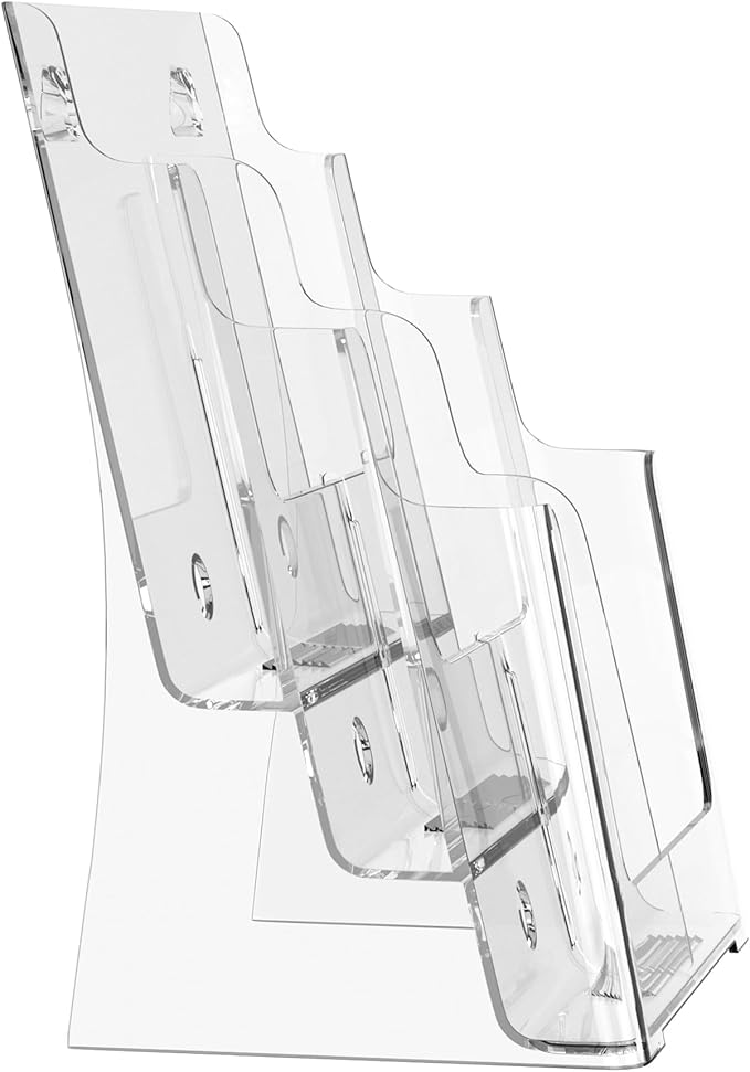 zavekia 3 Tier Acrylic Brochure Holder 8.5 x 11 inch, Clear Literature Organizer Magazine Stand with Removable Divider for 4 x 9 inch Brochures,Magazine Holder,Flyer Holder