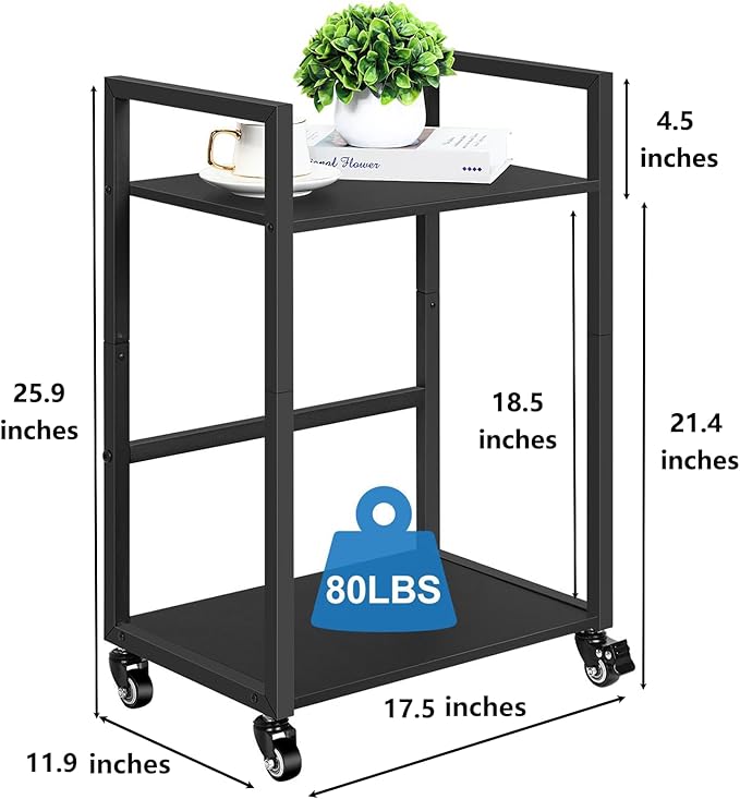 SEHERTIWY 2 Tier Computer Tower Stand, Black CPU Holder Cart with Rolling Caster Wheels, Mobile PC Tower Stand for Office Home Studio