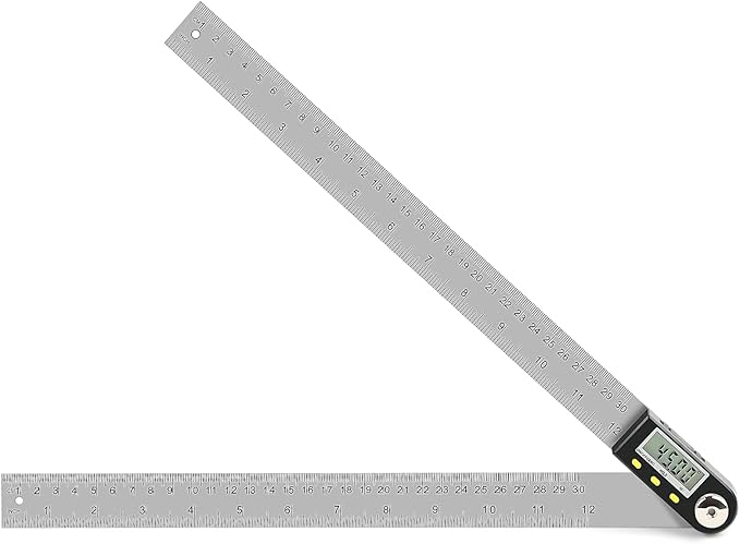 Delgada 12 inch/300mm Digital Angle Finder Tool Stainless Steel Digital Protractor Angle Ruler Finder Tool for Woodworking with Zeroing and Locking Function Battery