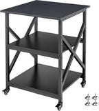 Fannova Printer Stand, 23.6 x 23.6 x 30.1 Inches Large Square Printer Table with Height Adjustable Storage Shelf, 3 Tier Rolling Printer Cart with Industrial Wheels for Home Office - Black