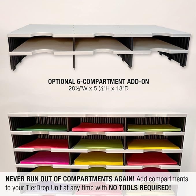Desktop Organizer 6 Letter Tray Sorter Plus Riser Base, 3 Supply & 3 Storage Drawers - Ultimate Office TierDrop Plus Stores All of Your Documents and Supplies in One Compact Modular System