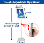 VAIIGO 6Packs Floor Standing Sign Holder Stands for Display 8.5x11Inch Pedestal Poster Sign Stand, Adjustable Sign Holder Stand for Vertical & Horizontal View Sign Display Stand, Silver