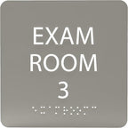 ADA CENTRAL SIGNS - 6" X6" Exam Room 3 Sign - ADA Compliant Tactile Graphics Grade 2 Braille Text Acrylic Wall Signs - Educational Institution Directional Assistance Test Center Door Sign for Schools