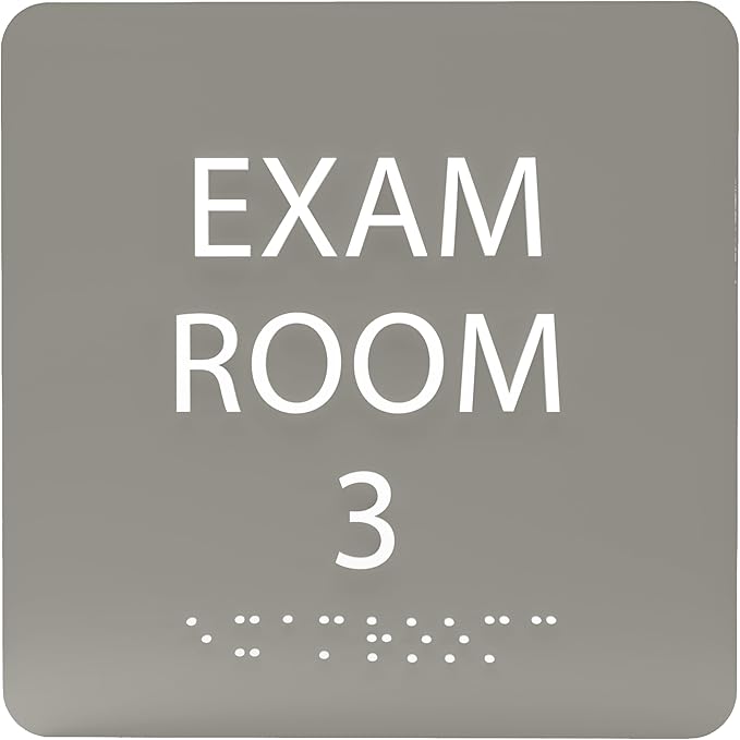 ADA CENTRAL SIGNS - 6" X6" Exam Room 3 Sign - ADA Compliant Tactile Graphics Grade 2 Braille Text Acrylic Wall Signs - Educational Institution Directional Assistance Test Center Door Sign for Schools