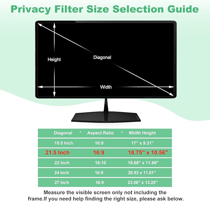 DEJIMAX 21.5 Inch Computer Privacy Screen for 16:9 Widescreen Monitor, Anti-Blue Light Monitor Privacy Screen Filter, Anti-UV Computer Shield