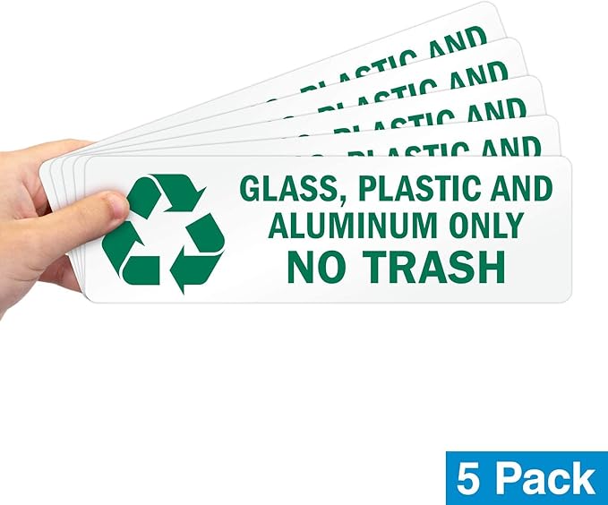 SmartSign Glass, Plastic and Aluminum Only No Trash Pack of 5 Recycle Labels | 3" x 10" Laminated Vinyl, Made in USA
