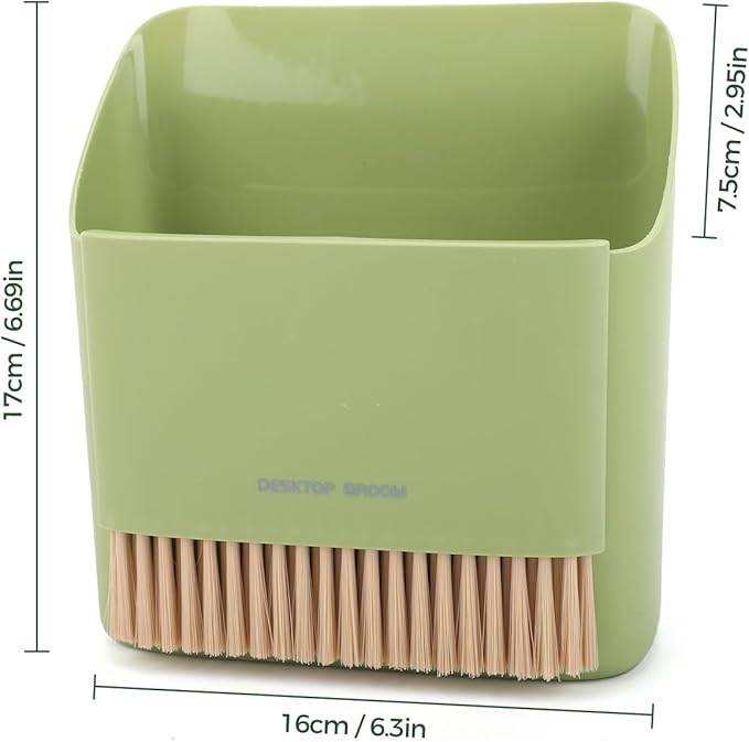 SAYAPE Small Broom and Dustpan Set, Portable Hand Whisk Broom Brush, Mini Hanging Trash Can, Soft Bristle Household Brooms with Dust Pan Combo Set for Cleaning Home, Desktops - 2 Pack (Green+Orange)