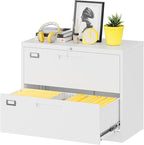 Fesbos Lateral File Cabinet with Lock, 2 Drawer Large Metal Filing Cabinet,Home Office Lockable Storage Cabinet for Hanging Files Letter/Legal/F4/A4 Size-Assembly Required