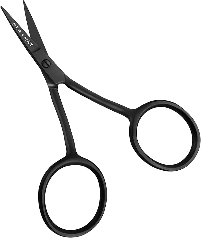 MAKER AND MARKET Small Embroidery 4.5 Inch Scissors Set of 2 Kit - Mini Double Bend Offset Duckbill and Double Bend Long Applique Needlepoint Blade with Pouch Sleeve (Black)