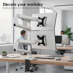 Ergounion Premium Dual Monitor Stand for Desk, High-Grade Aluminum Stacked Monitor Arm with Heavy-Duty Mechanical Spring, Adjustable Vertical Double Monitor Mount for 13-40 inch Screens, White