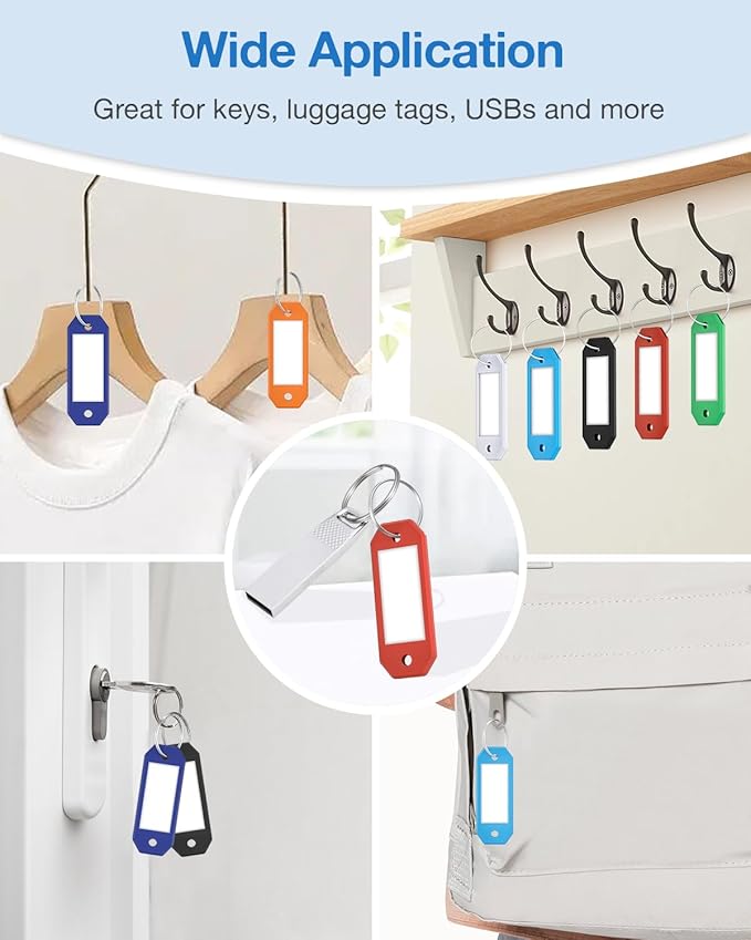 ttstar Hexagon Key Tags with Labels – 10 Pack Color-Coded Keychain Tags with Ring, Writable Label Window for Key Organization, ID and Name Tags for Home or Office