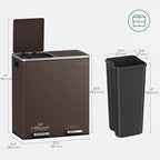 SONGMICS Trash Can, 2 x 8 Gallon (2 x 30 L) Garbage Can for Kitchen, with 15 Trash Bags, 2 Compartments, Plastic Inner Buckets and Hinged Lids, Airtight, Brown ULTB60BR