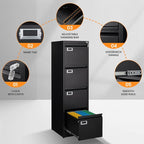 AFAIF 4 Drawer File Cabinet with Lock, Metal File Cabinets for Home Office,18" Deep Vertical Black Filing Cabinets Office Storage Cabinet for Letter/Legal / A4 / F4 Size, and File Folders