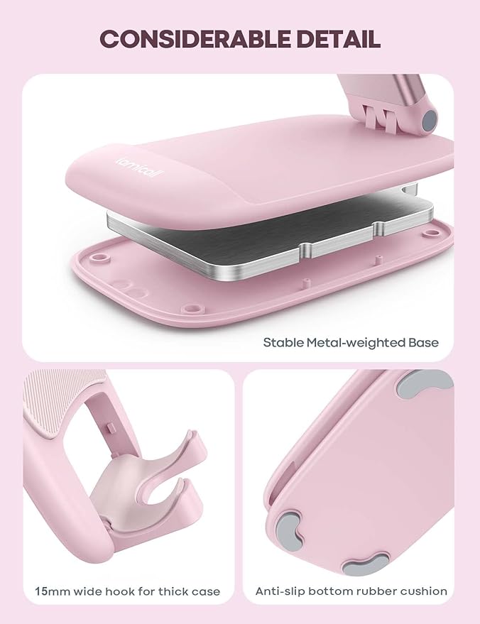 Lamicall Pink Phone Holder, Desk Accessories - Rose Gold Pink Office Cell Phone Holder, Desktop, Office Desks Accessories, Desk Decor for Women, for iPhone, 4-8'' Phone