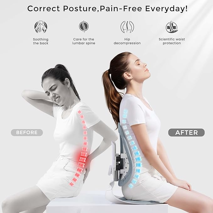 ZZWS Foldable Ergonomic Back and Lumbar Support with Adjustable Inflatable Lumbar Cushion for Good Posture Correction and Back Pain Relief, Perfect for Office, Floor Seat and Work from Home