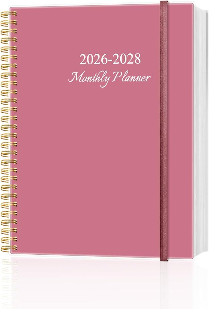 2026-2028 Monthly Planner, Three Years Calendar from January 2026 - December 2028 with Spiral Binding, Inner Pocket, Elastic Closure, 38 Month Planner for Home | School | Office, 8.5" x 11", Pink